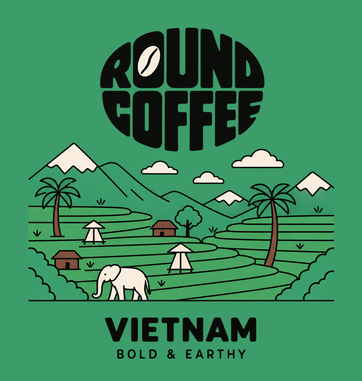 Vietnam Elephants Round Coffee artwork