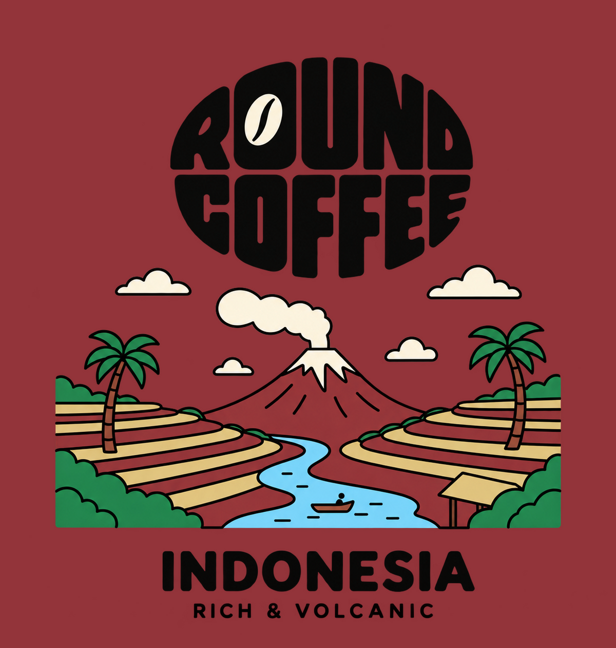 Indonesia Volcano Round Coffee artwork