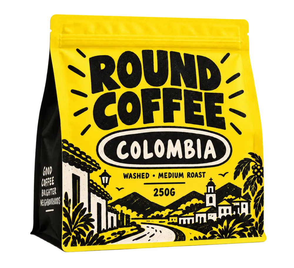 Round Coffee Colombia coffee bag